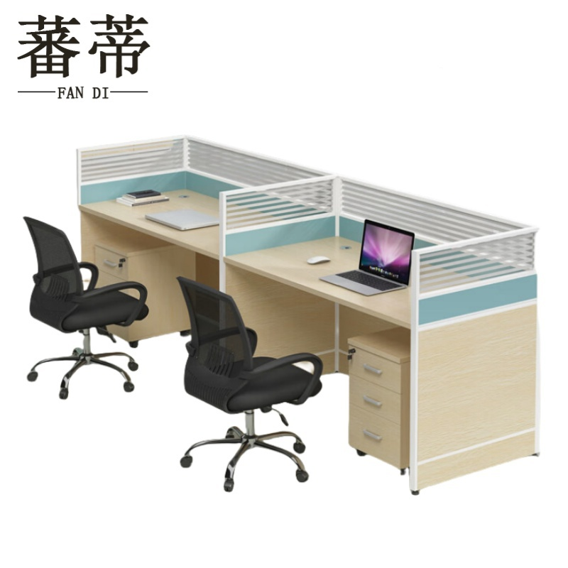 蕃蒂电脑桌双人位含柜椅台高清大图