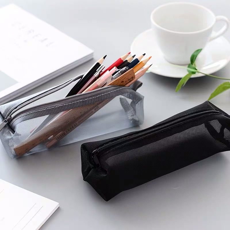 简约透明网纱笔袋收纳袋韩版学生考试专用便携笔袋大容量文具袋