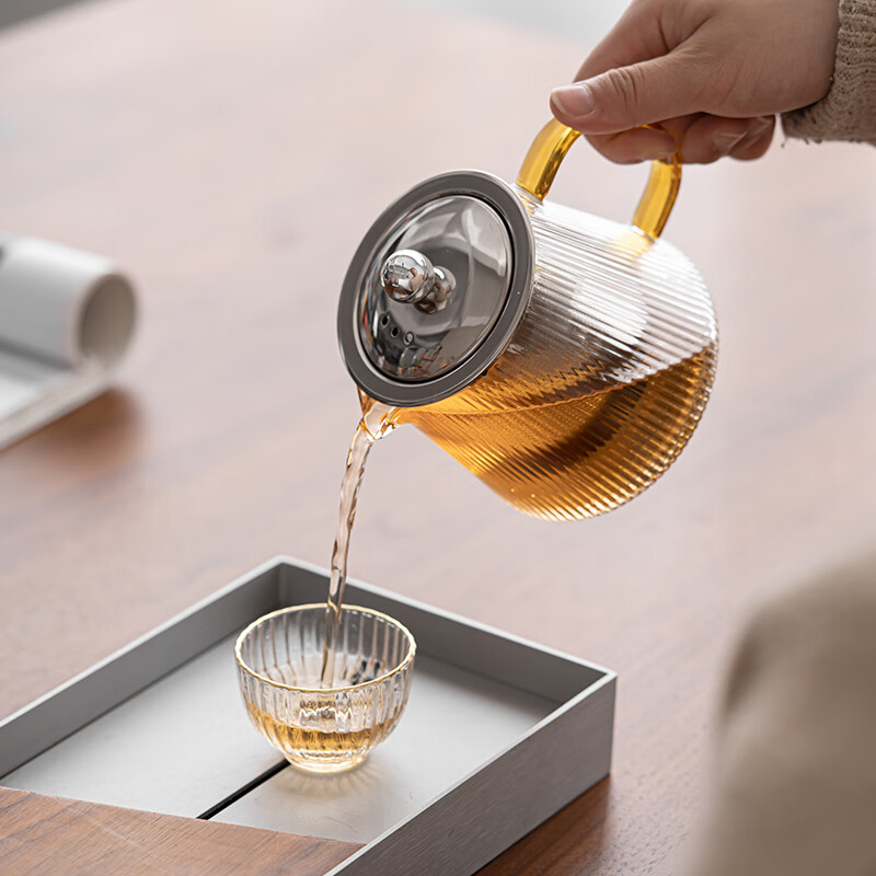 苏氏陶瓷/SUSHI CERAMICS J0904 竖纹玻璃壶不锈钢内胆过滤壶(素高款500ML)高清大图