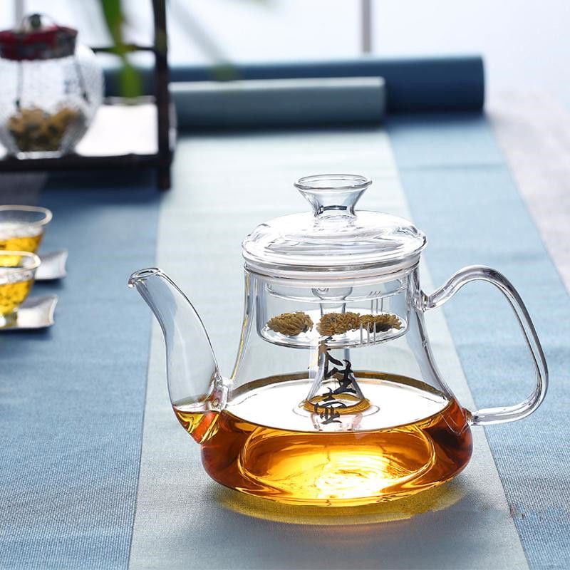 茗仕蒸茶壶 蒸汽煮茶器加厚耐热玻璃煮茶壶功夫茶具家用蒸汽壶 1100ml蒸茶壶+4个小把杯