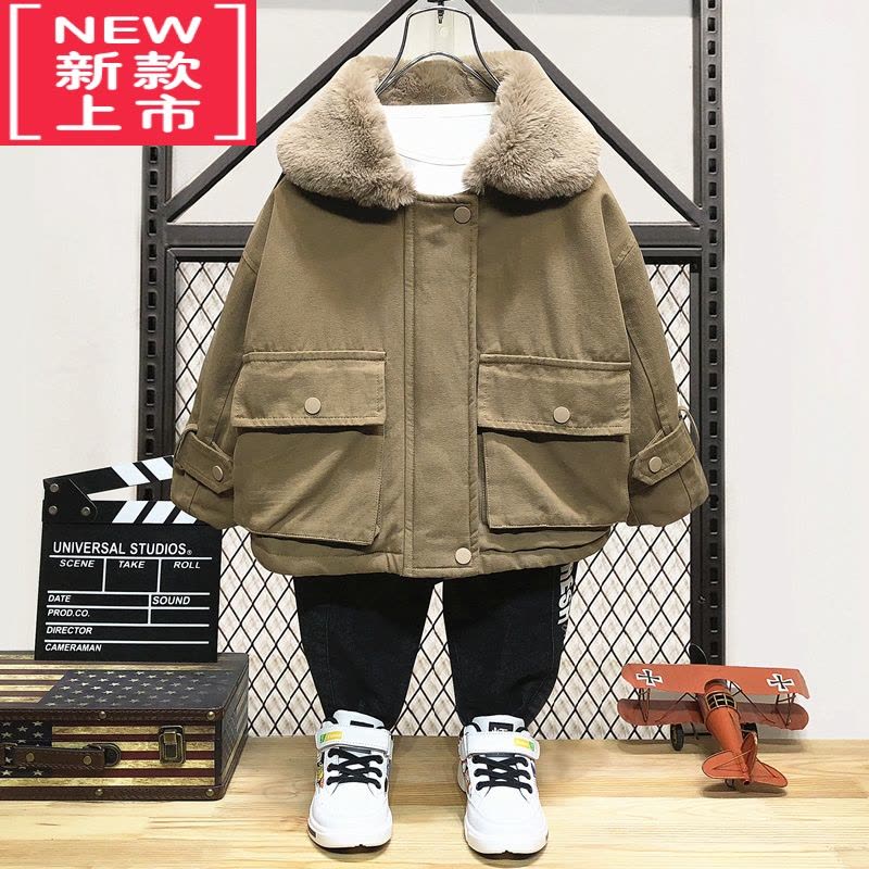 可莉允男童冬装加绒外套2022年新款冬季加厚派克服男孩棉服秋冬款洋气潮图片