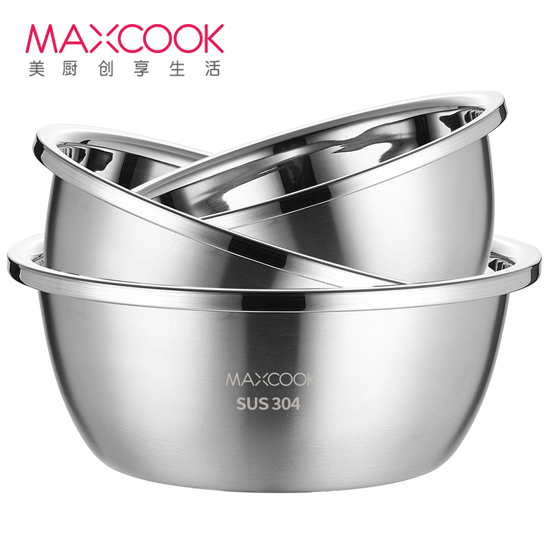 美厨(maxcook)304不锈钢盆 加大加厚洗菜篮/盆 家用调料盆和面盆味斗套装 中号三件套MCWA957