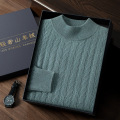 秋冬款麦穗扭花羊绒衫时尚羊毛打底轻奢山羊绒男士半高领提花毛衣 XL 碧玉石绿