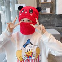帽子围巾一体红色 均码 小熊护耳朵帽子女秋冬季可爱冬天毛绒围巾连帽一体韩版百搭保暖潮