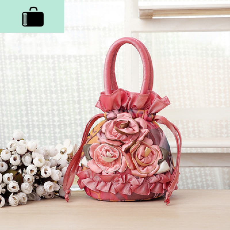 民族风2020春季女包手提布艺包包绣花刺绣手拎迷你化妆零钱小布包NEW LAKE女士钱包/卡包 粉红色