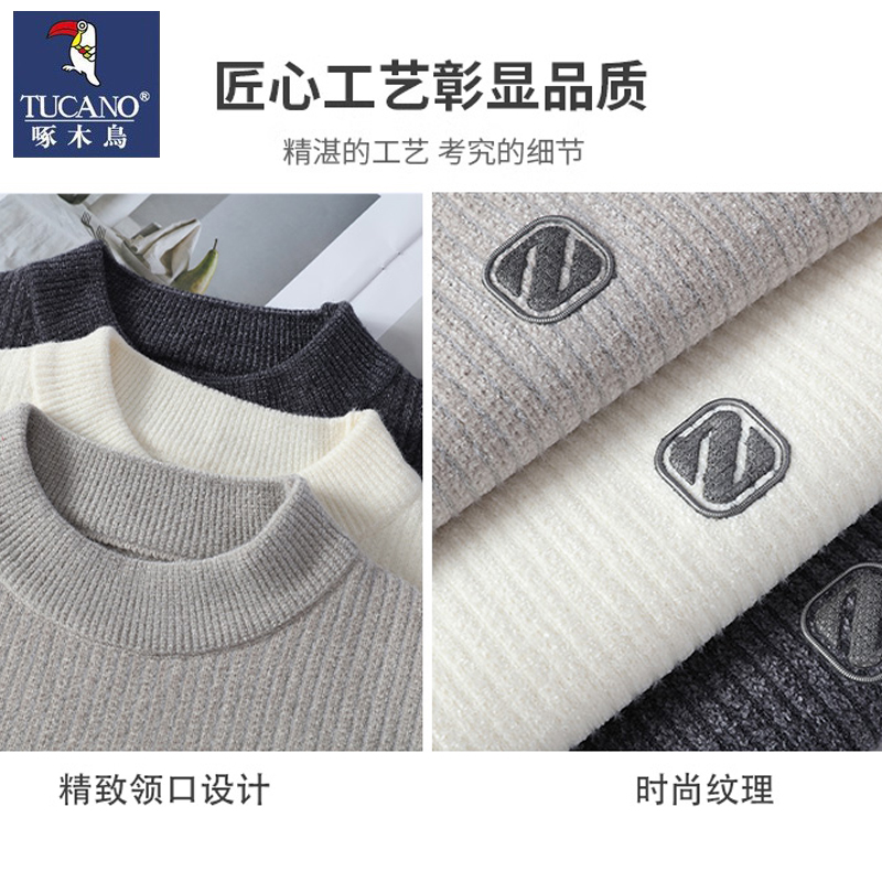 啄木鸟2023新款内搭宽松潮流雪尼尔半高领毛衣男冬季中领打底衫男高清大图