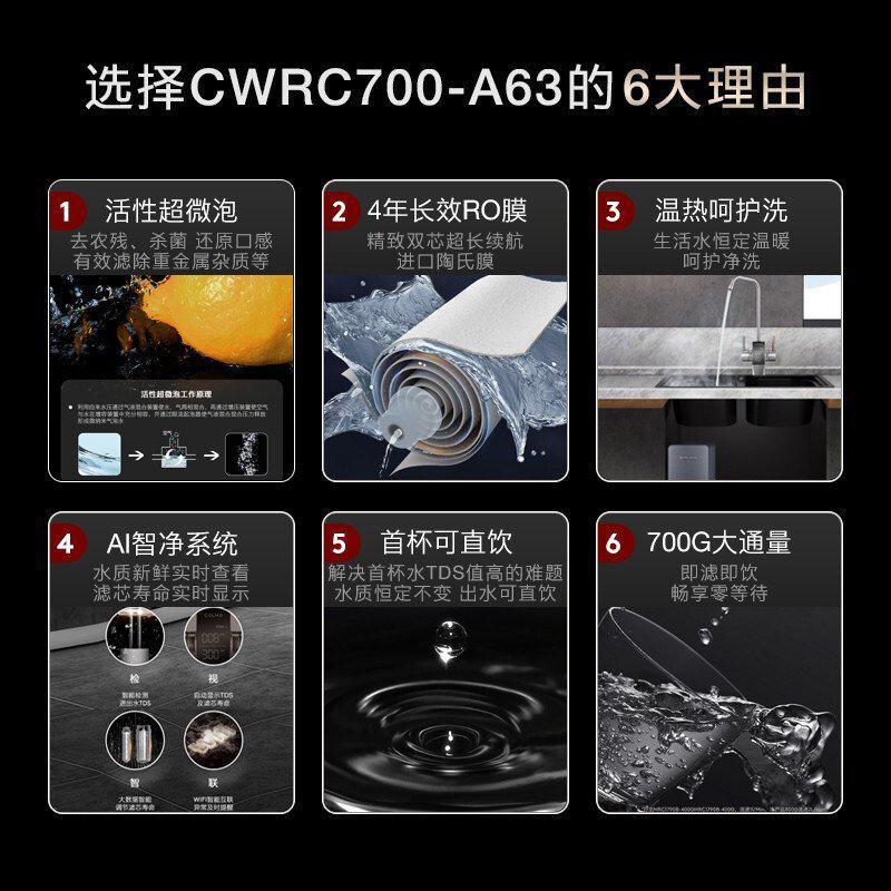 美的出品COLMO V7PRO 家用直饮净水器CWRC700-A63恒温微气泡大通量过滤器RO反渗透
