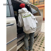 NEW LAKE纯棉美式复古hiphop连帽卫衣女2024新款小众慵懒风帽衫外套