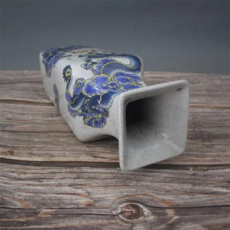 美帮汇景德镇仿古陶瓷乾隆粉彩四方花瓶双龙戏珠摆件家居装饰展柜做旧高清大图