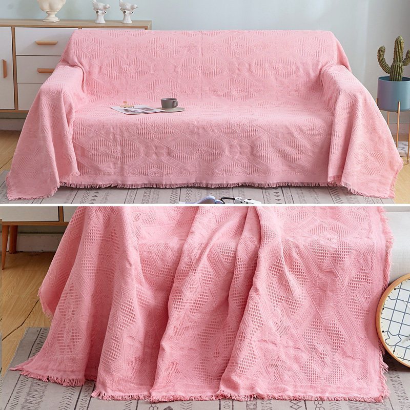 家柏饰(CORATED)北欧色沙发巾沙发布全盖毯子单简约沙发套沙发垫盖布罩 胭脂粉菱形格【】 130*180cm