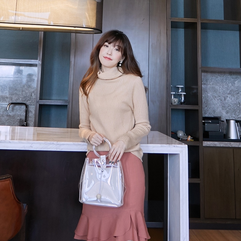 2018秋冬新款羊绒衫女高领毛衣短款修身套头堆堆领针织打底衫长袖