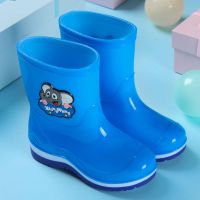 儿童雨鞋小童中童大童水鞋加绒宝宝雨靴男童防水防滑耐磨胶鞋 小象蓝色(无绒) 内长15.0cm 26码[适合平时22码]