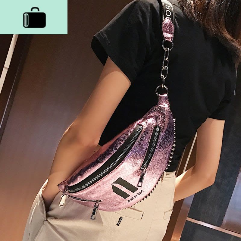 小包包女2020新款潮韩版百搭斜挎时尚胸包宽肩带腰包亮片包蹦迪包NEW LAKE女斜挎包图片