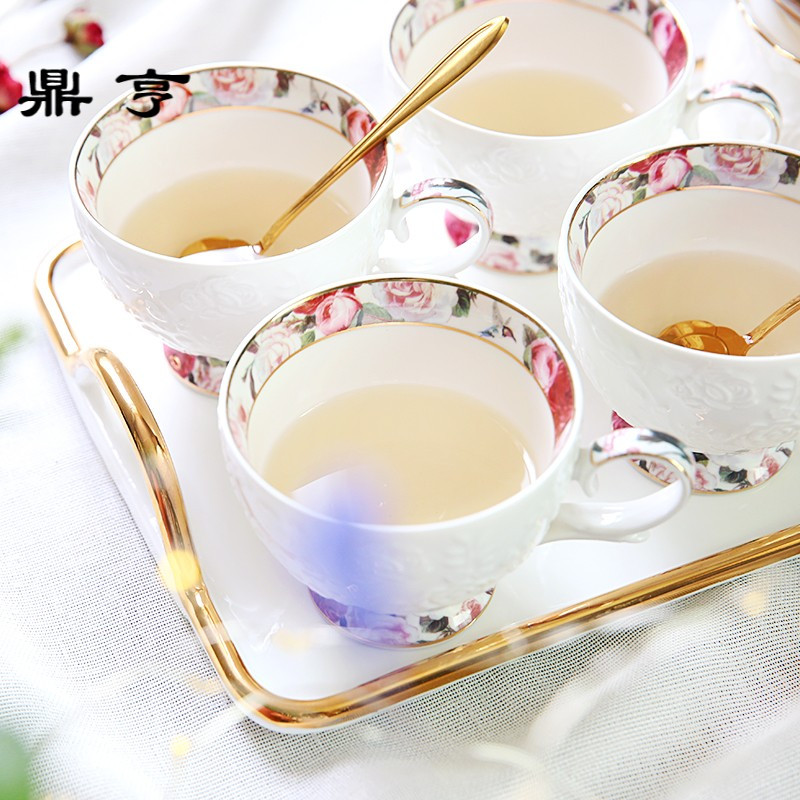鼎亨欧式花茶壶套装 蜡烛加热水果茶壶 陶瓷花茶杯套装 玻璃花茶