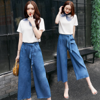 时尚两件套小心机丝巾上衣女士新品港风矮个子阔腿裤套装女夏款潮