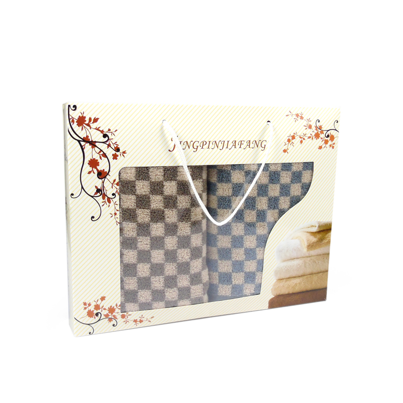 莺歌纯棉提花小方格毛巾(75*35)115g/2条盒装