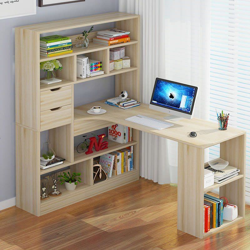 乐巴士台式电脑桌简约书桌书架组合简易家用办公桌子学生写字台 升级款100cm新浅胡桃图片