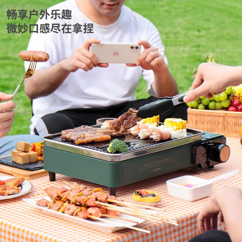 利仁卡式炉户外防风便携式燃气烧烤家用多功能烤串机烤盘烤肉锅高清大图