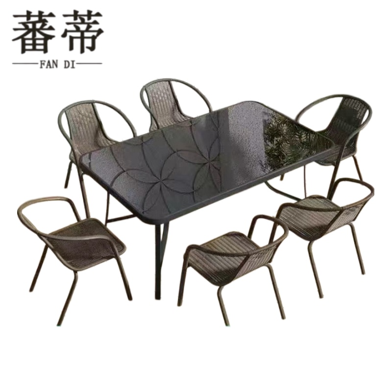 蕃蒂 休闲桌椅120cm长桌+6椅组