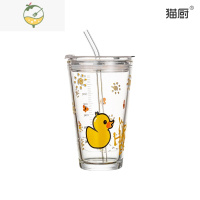 YICHENG吸管玻璃杯家用水杯女可爱少女ins牛奶杯带刻度果汁早餐学生杯子
