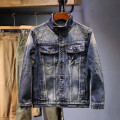 厂家批发青年牛仔外套男秋冬新款复古做旧夹克上衣宽松街头牛仔衣 4XL（190斤） JK528蓝