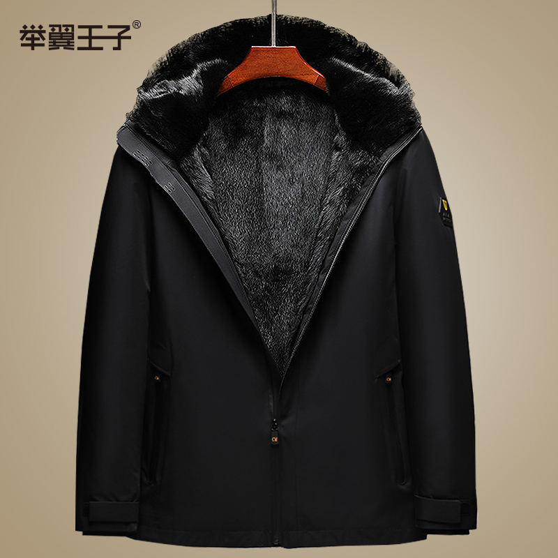 举翼王子奢华男士中长款皮草外套整貂可脱卸水貂毛内胆派克服皮毛一体尼克服高清大图