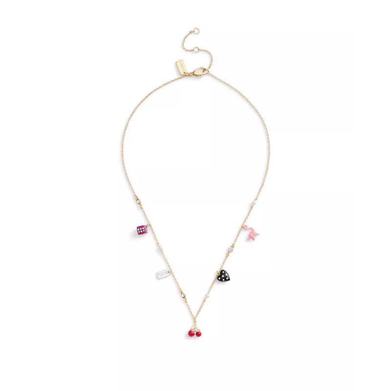 蔻驰(COACH)女款复古迷你马车吊坠链条项链时尚百搭配饰Coach品牌 Multi/Gold