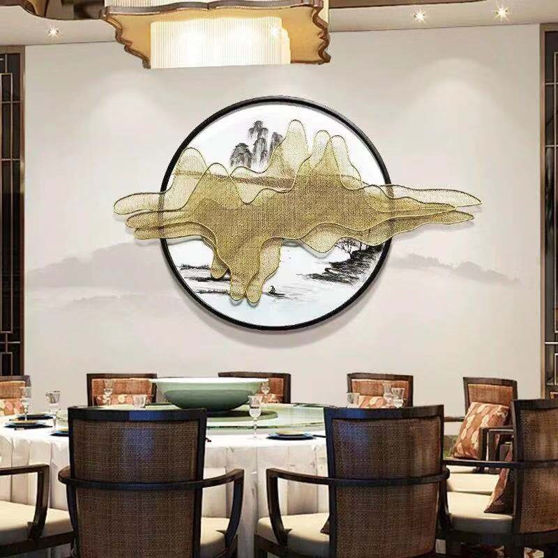 新中式铁艺挂件墙面装饰客厅背景墙玄关金属壁饰创意水墨山影壁挂 三维工匠 80cm*50cm