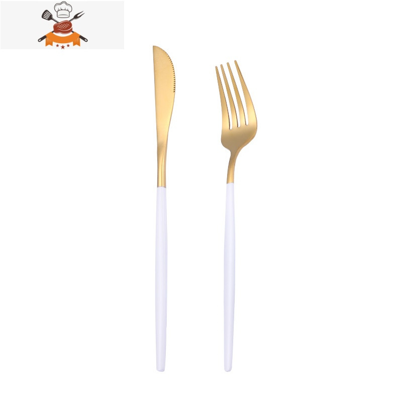 北欧风ins不锈钢牛排刀叉勺筷子四件套礼盒套装家用酒店西餐餐具 敬平 白金[刀叉]