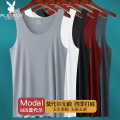 花花公子纯白色男士背心莫代尔打底内穿无痕跨栏汗衫健身冰丝吊代