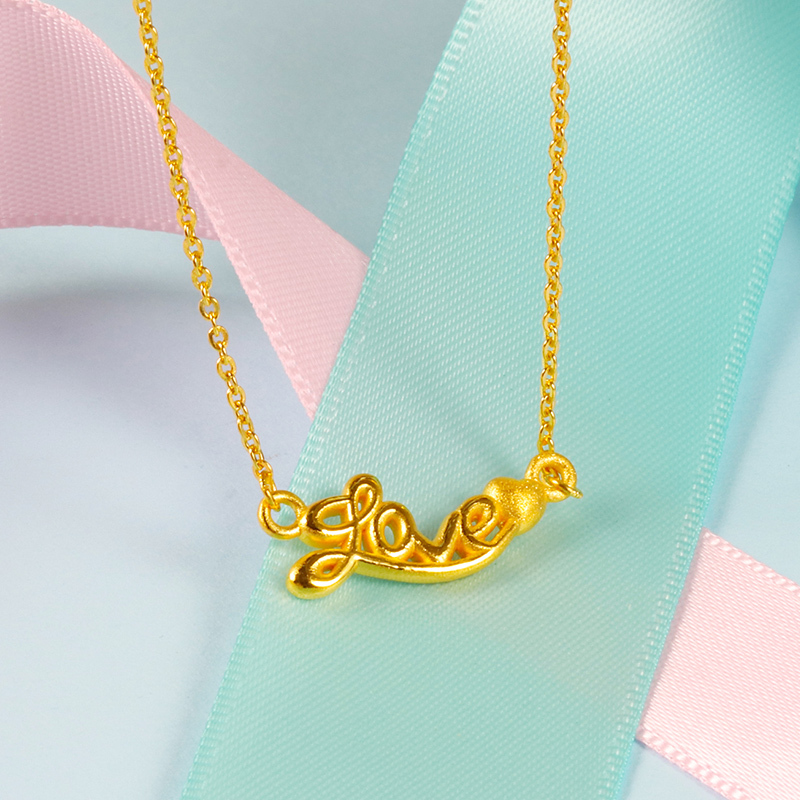 黄金码头3D硬金字母LOVE爱套链女足金999吊坠生日结婚表白礼物