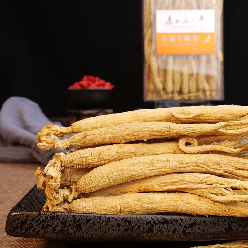 长白山人参全须生晒参饱满参芦肉质饱满纹深皮老亚克力盒200g高清大图
