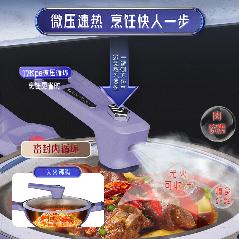 帝伯朗城际系列 八合一浮雕多用锅火32cm紫色DBL-CJG03高清大图