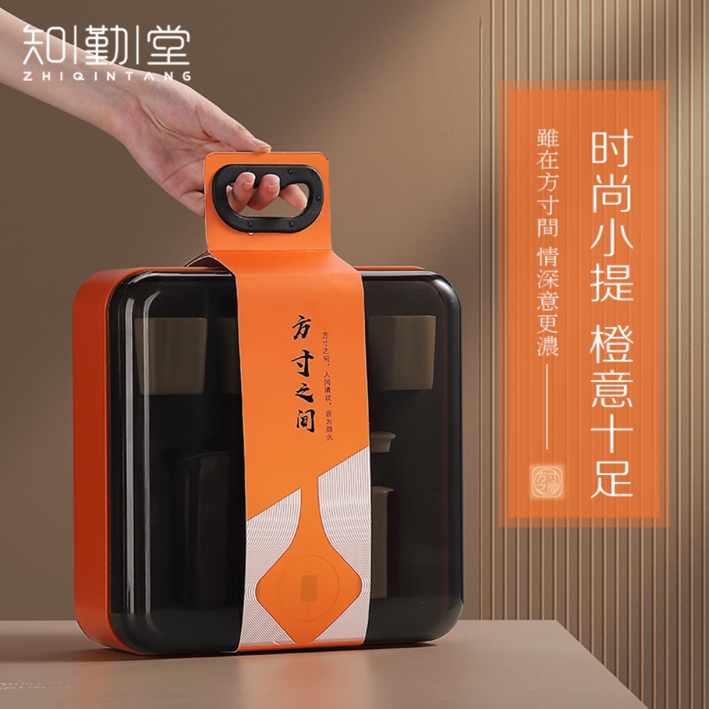 知勤堂方寸之间陶瓷茶具套装一壶四杯带茶盘便携户外旅行功夫茶具礼盒装 方寸之间陶瓷茶具套装 6头 (礼盒装)高清大图