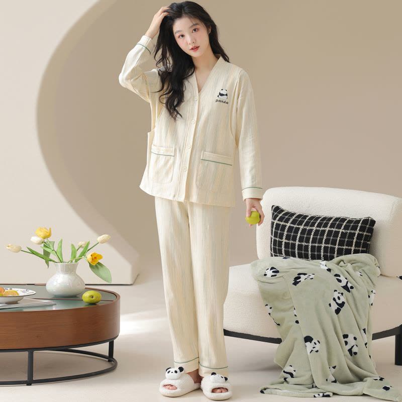 啄木鸟2025月子服睡衣女哺乳期孕期可调节秋季女士纯棉家居服套装图片