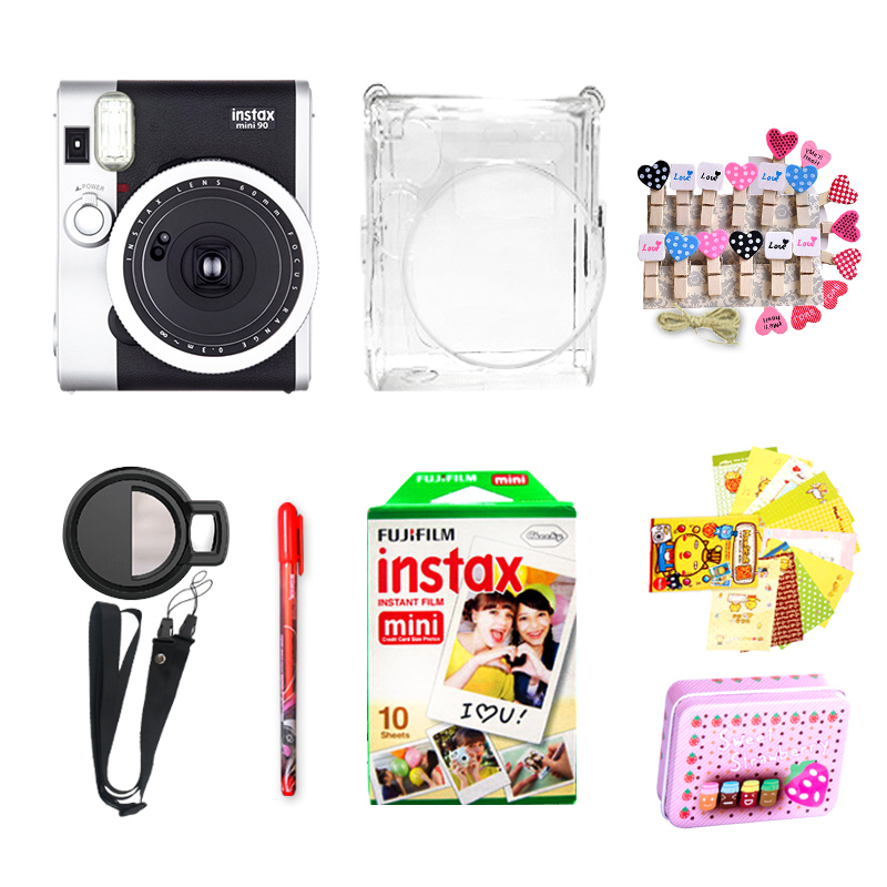 富士(FUJIFILM)INSTAX 一次成像相机立拍立得 mini90相机黑色 实用套餐(含10张胶片)