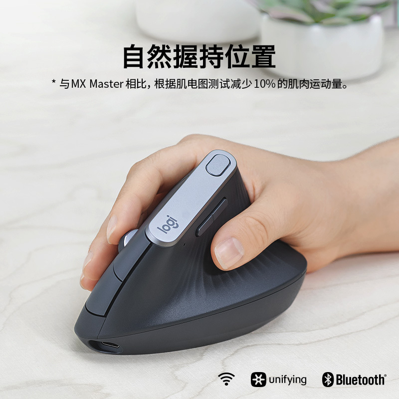 罗技(Logitech)MX Vertical 无线蓝牙鼠标 商务办公鼠标 人体工程学鼠标 垂直鼠标 带无线2.4G接收