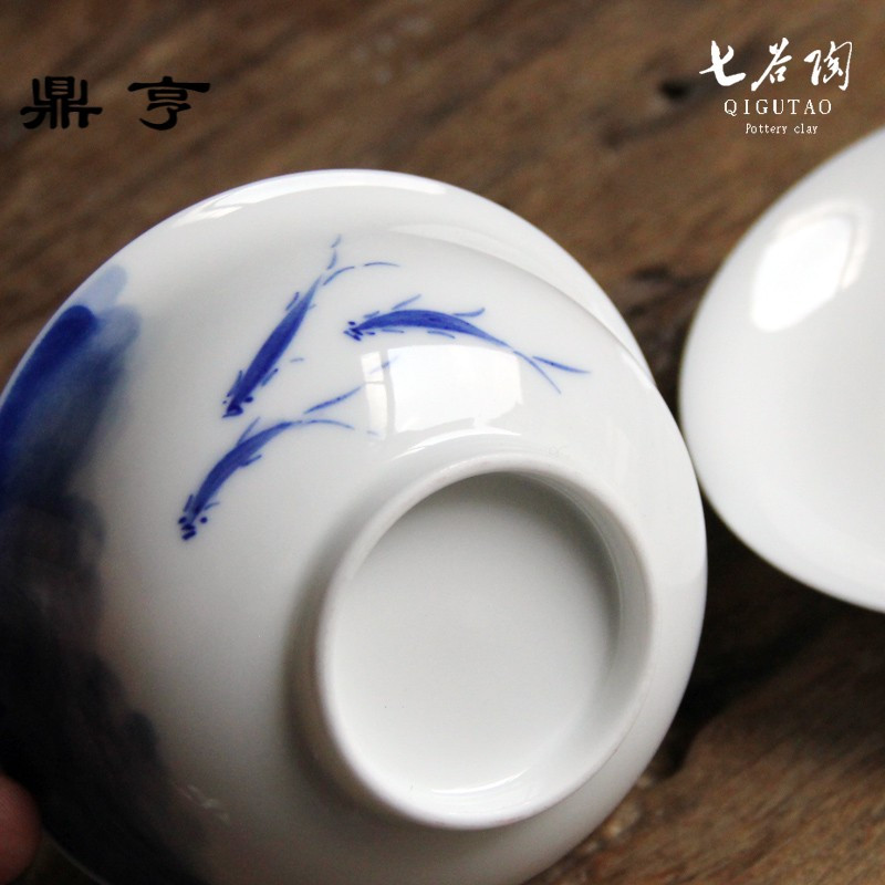 鼎亨景德镇青花手绘盖碗釉下彩高白瓷三才碗陶瓷功夫茶具薄胎手工