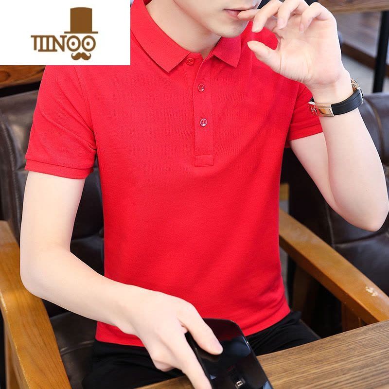YANXUpolo衫男2022夏季新款带领短袖t恤男翻领修身半袖纯色上衣服潮流T恤图片