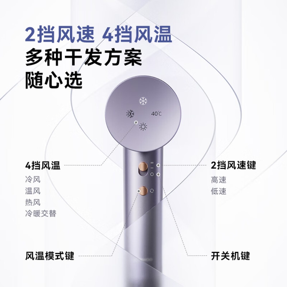 大宇(DAEWOO)负离子速干低噪护发吹风机流光紫HD04PRO