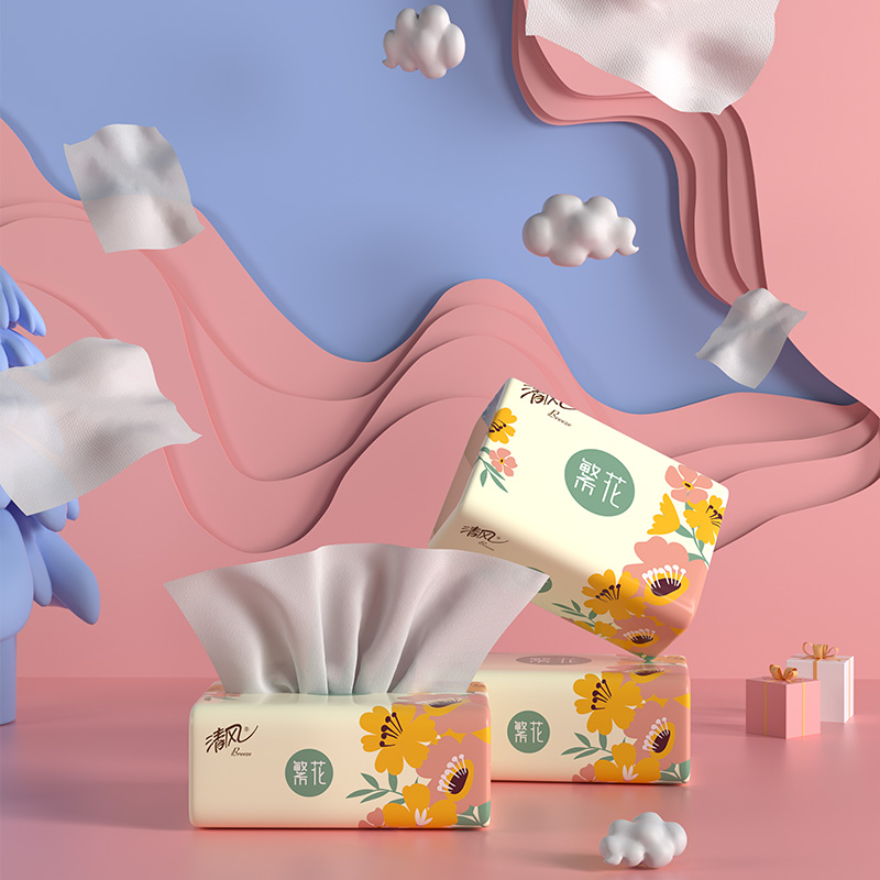 清风繁花系列2层150抽12包装软抽纸 AR36TMSX4 原木纸浆 卫生纸 纸巾高清大图