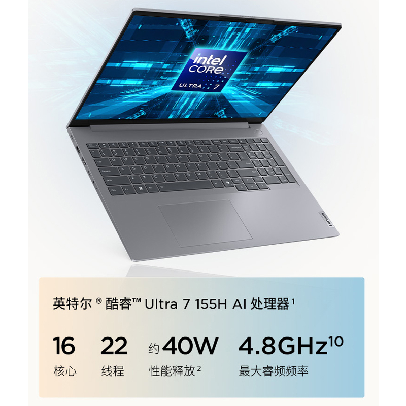 ThinkPad联想ThinkBook 16 2024 AI全能本 英特尔酷睿Ultra7 155H 16英寸轻薄办公笔记本电脑(16G 1T 2.5K 120Hz)