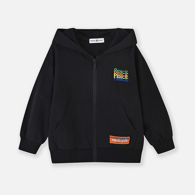 铅笔俱乐部2025年春装新款男童外套儿童连帽卫衣拉链衫中大童上衣 120cm 黑色