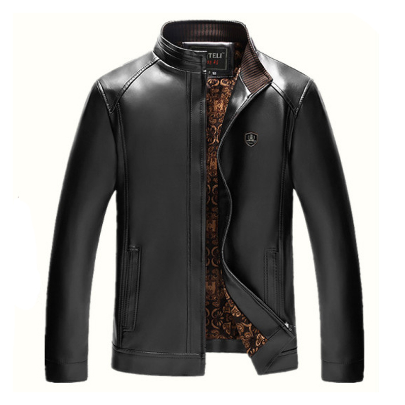 中年男士皮衣加绒皮衣男休闲皮夹克宽松大码皮衣外套中老年爸爸装