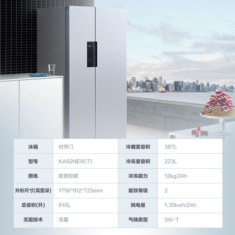 西门子 SIEMENS 冰箱对开门 610升 双开门变频 风冷 无霜家用双门电冰箱KA92NE9CTI