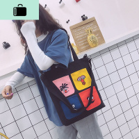 新款女帆布包文艺百搭单肩包简约斜挎包原宿风韩国学生大容量书包NEWLAKE 前口袋4个口袋黑包