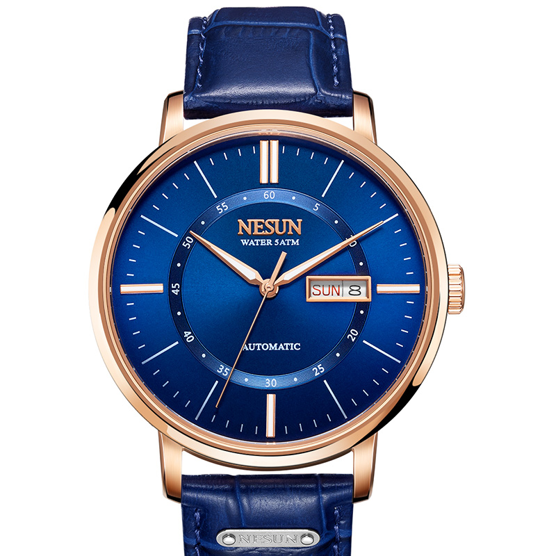 尼尚nesun手表男士全自动机械表 男表进口miyota机芯纤薄日历星期真皮