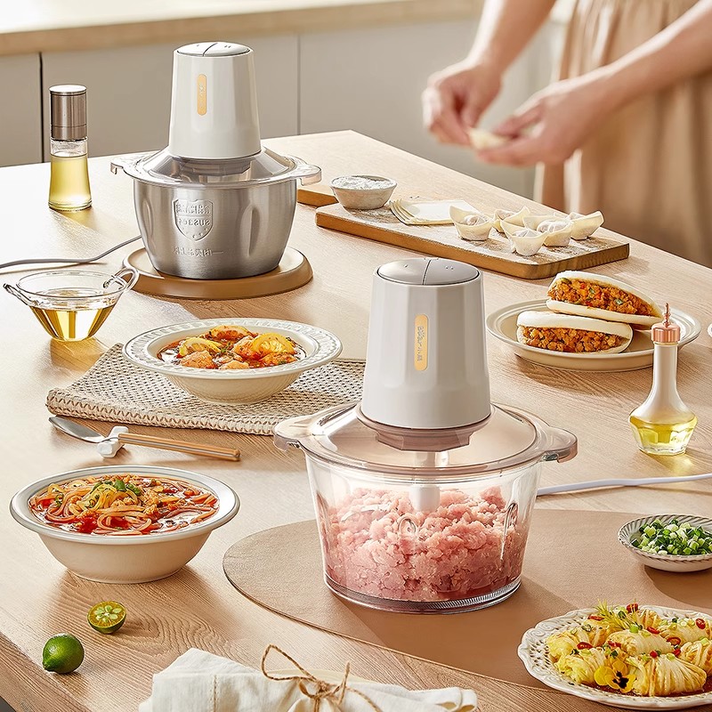 小熊绞肉机家用全自动多功能料理机小型电动搅拌机官方新款烹饪机双档*不锈钢杯[2副防塞肉刀头*高频使用]高清大图