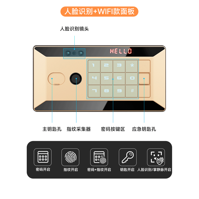 易企采[黑色WiFi手机监控+指纹+密码+人脸解锁]45*51*100CM 防盗保险保管箱柜 单位:台(颜色可选)高清大图