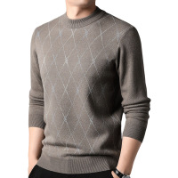 恒源祥时尚加厚款100%纯羊毛毛衣男秋冬季新款格纹半高领羊毛衫男